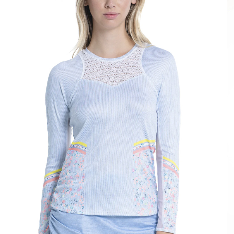 Lucky In Love Chambray Blossom Long Sleeve (W) (Light Denim) Size M -  Fromuth Pickleball